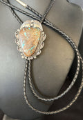 Navajo Blue Boulder Turquoise Bolo Tie | Sterling Silver | Authentic Native American Handmade | 14252