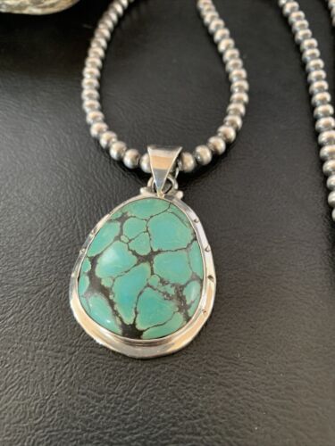 Navajo Blue Spiderweb Turquoise Pendant | Sterling Silver | Authentic Native American Handmade | 10673