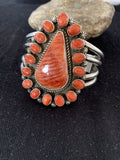 Navajo Spiny Oyster Cluster Cuff Bracelet | Sterling Silver | Authentic Native American Handmade | 4954