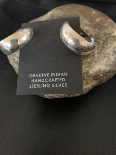 Native American Old Pawn Women's Hoop Stud Earrings | Sterling Silver | 1" | 13009