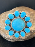 Navajo Blue Kingman Turquoise Cluster Ring | Authentic Native American Sterling Silver | Multi-Stone | Sz 7.5 | 11529