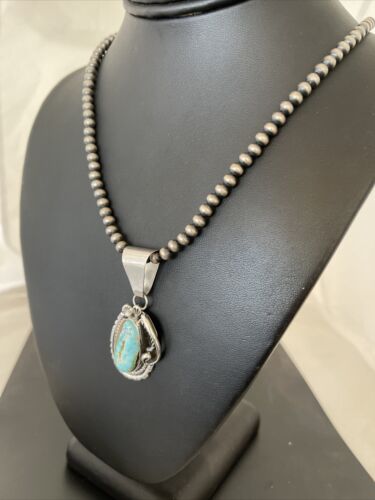 Women's Royston Turquoise Pendant Necklace | Navajo Pearls | Sterling Silver | Authentic Native American Handmade | 01182