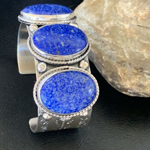 Native American Men's Navajo Blue Denim Lapis Cuff Bracelet | Sterling Silver | 12234