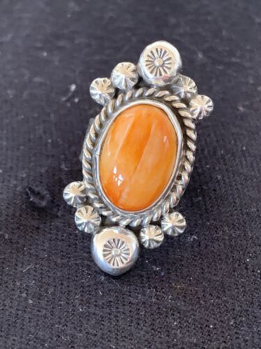 Southwestern Women's Sterling Silver Orange Spiny Oyster Ring | Sz 6 | 00457