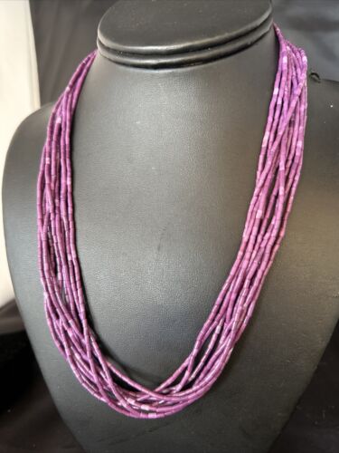 Navajo Stabilized Sugilite Heishi Necklace | 10 Strand | Sterling Silver Tube | 20" | 14818