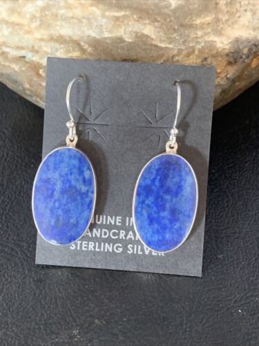 Native American Blue Lapis Lazuli Dangle Drop Earrings | Sterling Silver | 1" | 14091