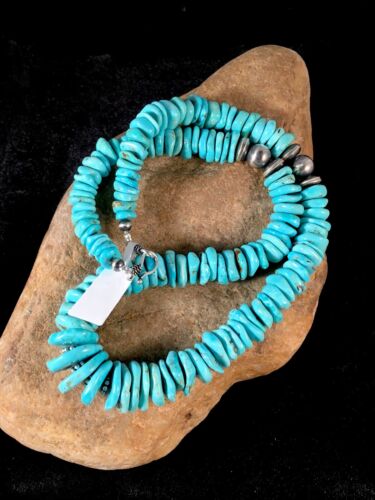 Authentic Navajo Sterling Silver & Turquoise Graduated Necklace | Native American Jewelry | 20" | 8692