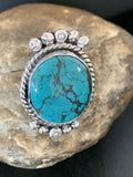 Navajo Blue Spiderweb Turquoise Ring | Sterling Silver | Sz 8 | Authentic Native American Handmade | 13383