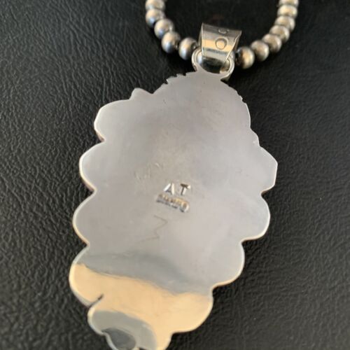 Men's Navajo Green Boulder Turquoise Pendant Necklace | Sterling Silver | Authentic Native American Handmade | 13661