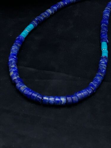 Navajo Lapis & Turquoise Beads Necklace | Sterling Silver | 19" | Authentic Native American Handmade | 3218