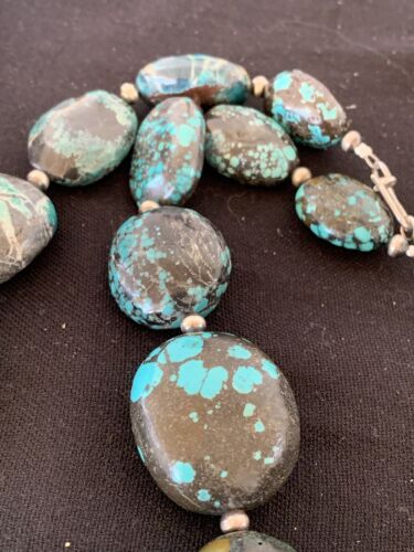 Navajo Graduated Sterling Silver Natural Blue Nugget Turquoise Necklace | Authentic Native American | 23" | 621