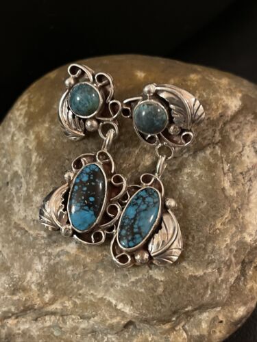 Handmade Navajo Spiderweb Turquoise Dangle Earrings | Sterling Silver | Authentic Native American | 2026