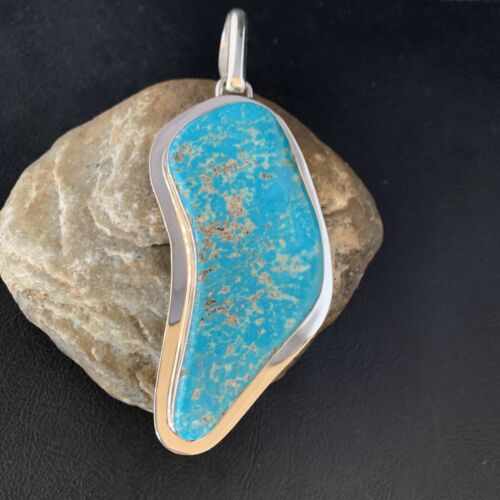 Blue Kingman Turquoise Necklace | Sterling Silver | 4.5" Pendant | Authentic Native American Handmade | 13985