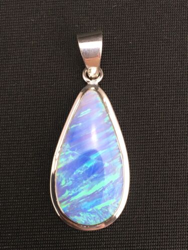 Native American Navajo Blue Opal Inlay Pendant | Sterling Silver | 1.75" | 1124 - Masha USA