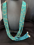 Native American Santo Domingo Spiny Blue Turquoise Shell Jacla Necklace | 5 Strand | 42" | 13189
