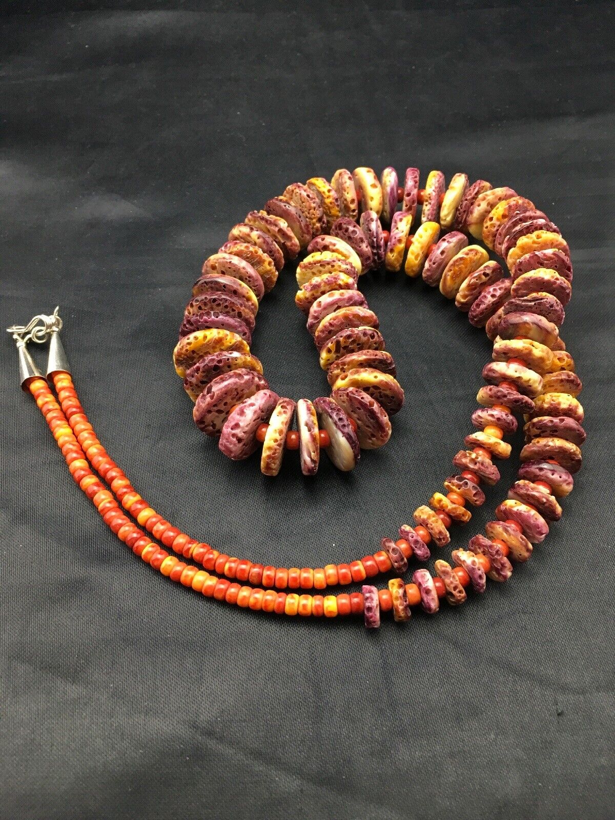 Men's Purple Spiny Oyster Bead Necklace | Navajo Sterling Silver | Graduated 28" | Authentic Native American | 4256
