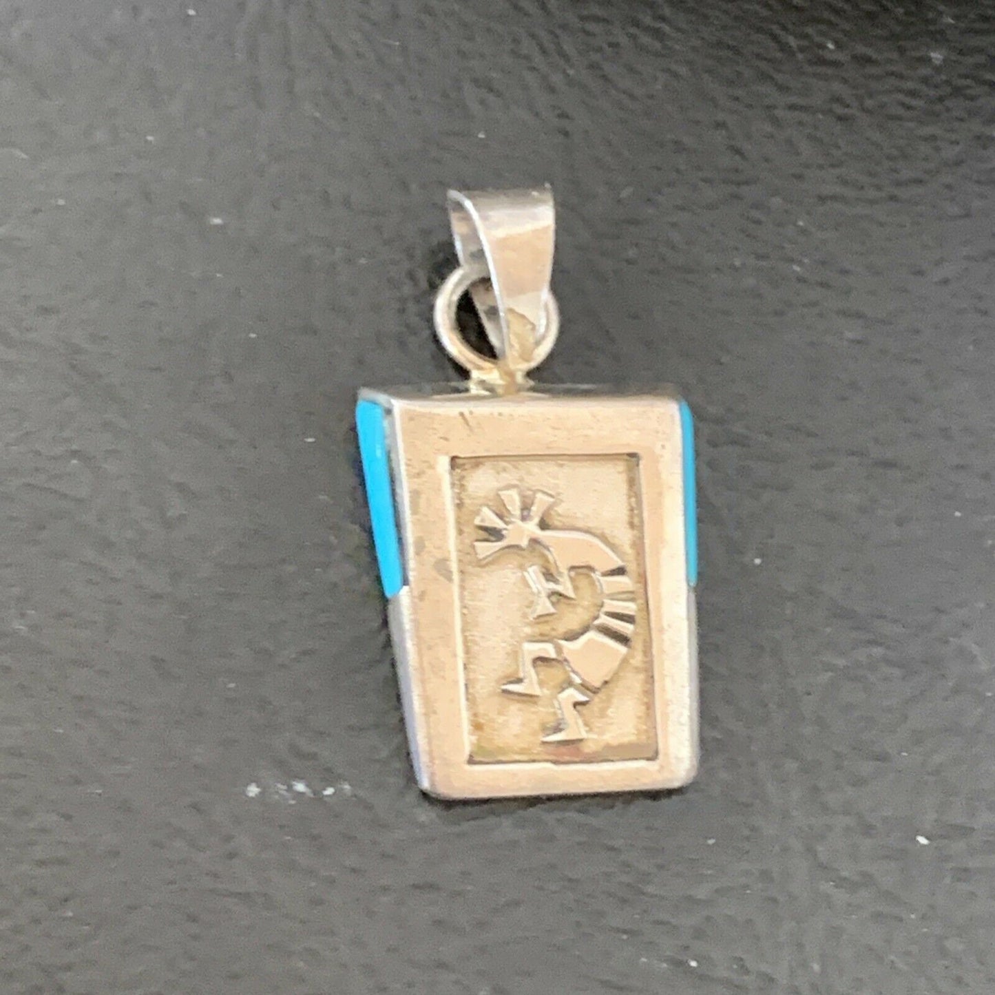 Navajo Kokopelli Stamp Turquoise Pendant | Sterling Silver | Authentic Native American Handmade | 10959 - Masha USA