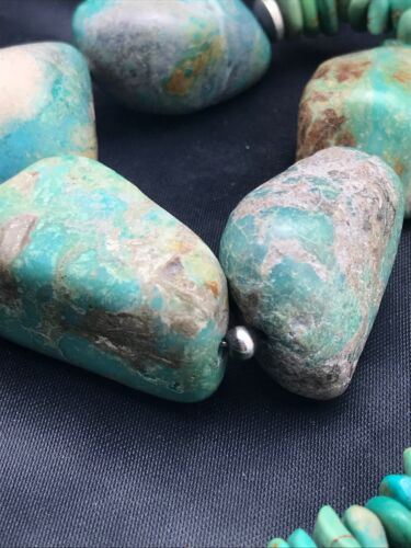 Navajo Chunky Green Nugget Turquoise Necklace | Sterling Silver | 23" | Authentic Native American Handmade | 3215