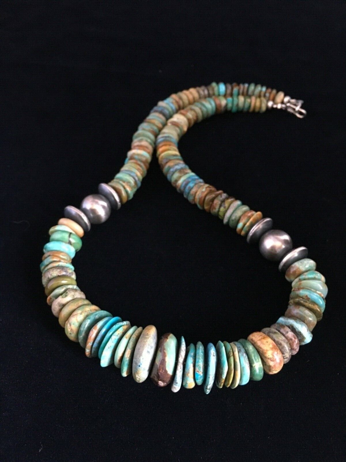 Authentic Native American Navajo Graduated Green Turquoise Necklace | Sterling Silver | 20"