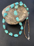 Navajo Pearls Nugget Blue Turquoise Necklace | Sterling Silver Shell | 26" | Authentic Native American Handmade | 12541