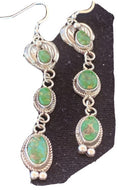 Navajo Sterling Silver Dangle Earrings | Green & Sonoran Gold Turquoise | Authentic Native American Handmade | 1213