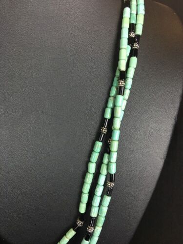 Turquoise Stone 3 Strand Sterling Silver Necklace | 22" Navajo Native American | 3266
