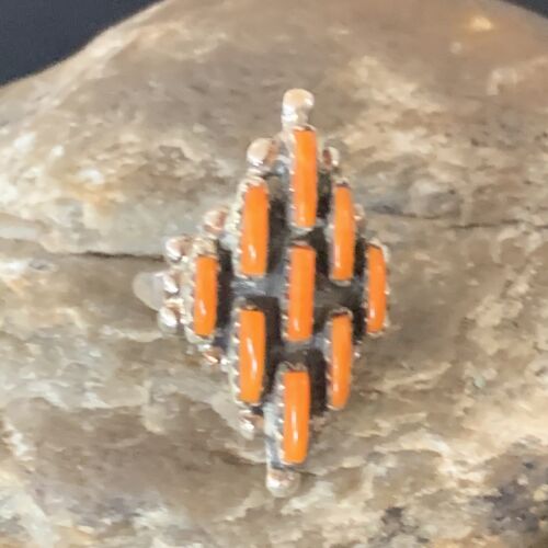 Navajo Orange Spiny Oyster Cluster Ring | Authentic Native American Sterling Silver | Multi-Stone | Sz 8.5 | 11924
