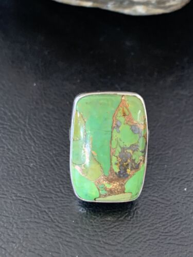 Adjustable Navajo Green Mojave Turquoise Ring | Sterling Silver | Sz 8 | Authentic Native American Handmade | 11791 - Masha USA