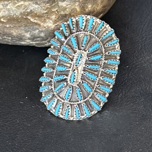 Zuni Blue Turquoise Cluster Ring | Authentic Native American Sterling Silver | Multi-Stone Needle Point | Sz 10 | 14566