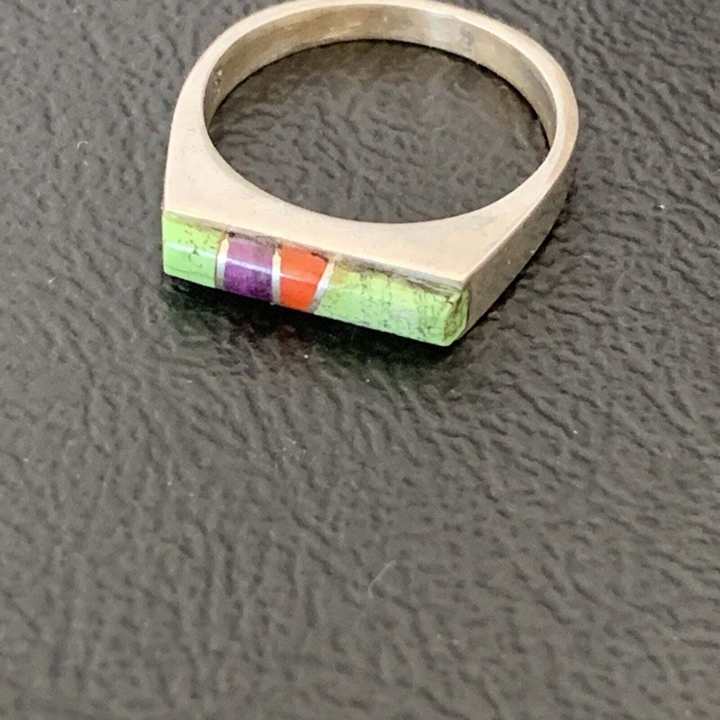 Navajo Green Gaspiete Sugilite Red Coral Inlay Ring | Sz 5 | Authentic Native American Handmade | 10997
