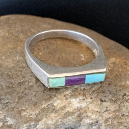 Navajo Blue Lapis Turquoise Purple Spiny Oyster Inlay Ring | Sz 7 | Authentic Native American Handmade | 11142