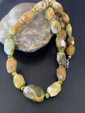 Navajo Sterling Silver Faceted Green Nugget Turquoise Necklace | Authentic Native American | 21" | 1493
