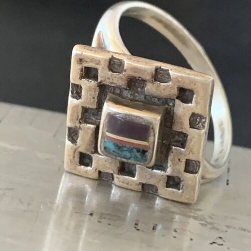 Southwestern Women's Navajo Blue Turquoise Sugilite Inlay Ring | Sz 7.5 | 11283 - Masha USA