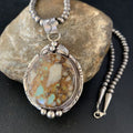 Men's Navajo Boulder Turquoise Pendant Necklace | Sterling Silver | Authentic Native American Handmade | 13658