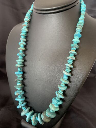 Navajo Pearl Graduated Sterling Silver Necklace with Natural Blue Turquoise | Authentic Native American | 22" | 10460