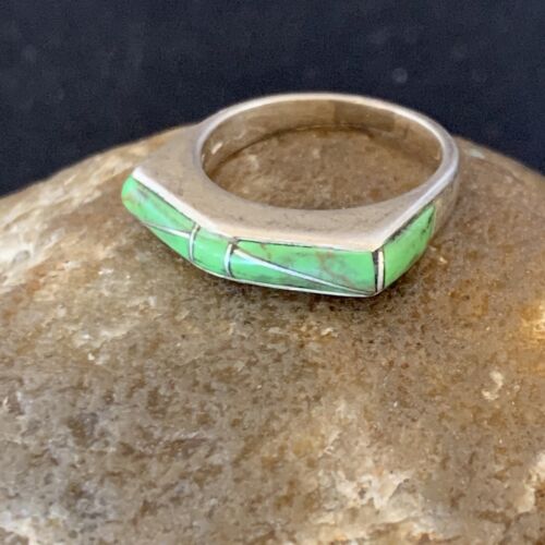 Women's Navajo Gaspeite Inlay Ring | Sterling Silver | Sz 5.5 | Authentic Native American Handmade | 12464