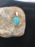 Navajo Handmade Sterling Silver Turquoise Pendant | 1" | Native American | 3162