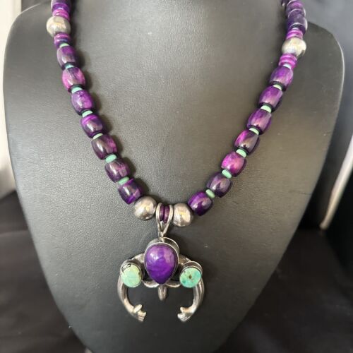 Navajo Purple Sugilite Turquoise Naja Pendant Necklace | Sterling Silver | Native American Handmade | 14735