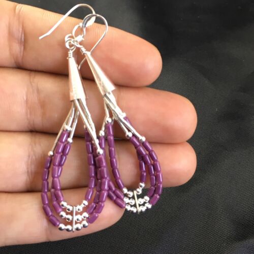 Handmade Liquid Silver Heishi Beads Purple Sugilite Earrings | Sterling Silver | 2" | 1993