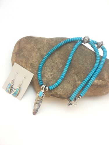 Navajo Opal & Turquoise Pendant Necklace & Earrings Set | Sterling Silver | Authentic Native American Handmade | 8905