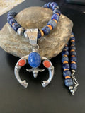 Navajo Native American Blue Lapis Spiny Oyster Naja Pendant | Sterling Silver | 11495