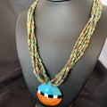 Native American Santo Domingo Shell Green Turquoise Necklace | 5 Strand | 38" | 12055