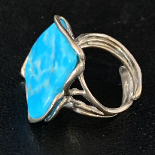 Navajo Blue Kingman Turquoise Ring | Sterling Silver Adjustable Wire | Sz 8 | 13540