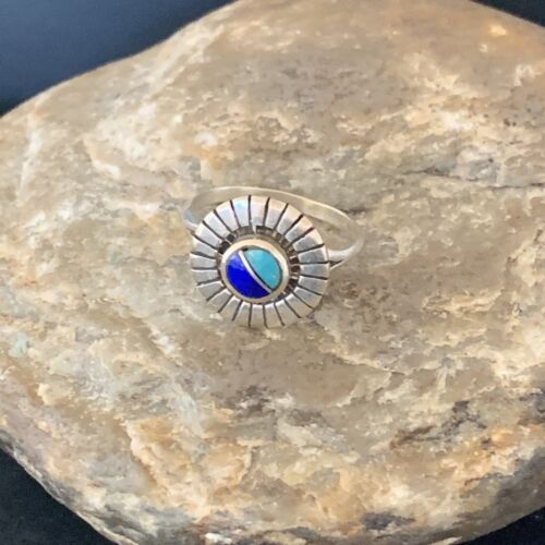 Native American Women's Navajo Blue Turquoise Lapis Inlay Ring | Sz 7 | 11197