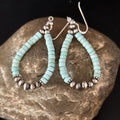 Navajo Blue Turquoise Heishi Dangle Earrings | Sterling Silver | 2" | Authentic Native American Handmade | 14363