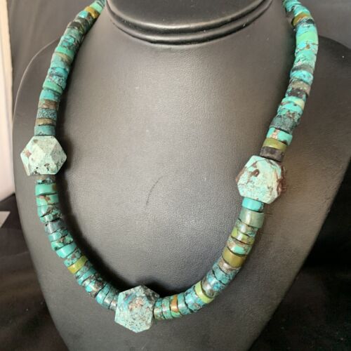 Navajo Turquoise Heishi Spiderweb Necklace | Sterling Silver | 20" | Authentic Native American Handmade | 13890