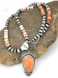 Southwestern Orange Spiny Oyster Necklace | Sterling Silver Pendant | 22" | 1241