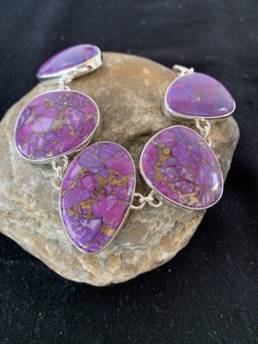 Navajo Purple Mojave Turquoise Link Bracelet | Sterling Silver | 9" | Authentic Native American Handmade | 664