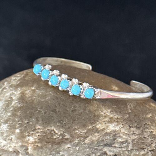 Navajo Blue Kingman Turquoise Cuff Bracelet | Sterling Silver | Authentic Native American Handmade | 14392 - Masha USA
