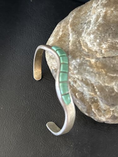 Southwestern Old Pawn Blue Turquoise Inlay Bracelet | Sterling Silver | Authentic Native American Handmade | 14531